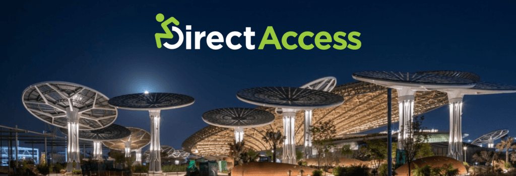 Direct Access YouTube cover photo showing the Direct Access logo above a photograph of Expo 2020 Dubai.