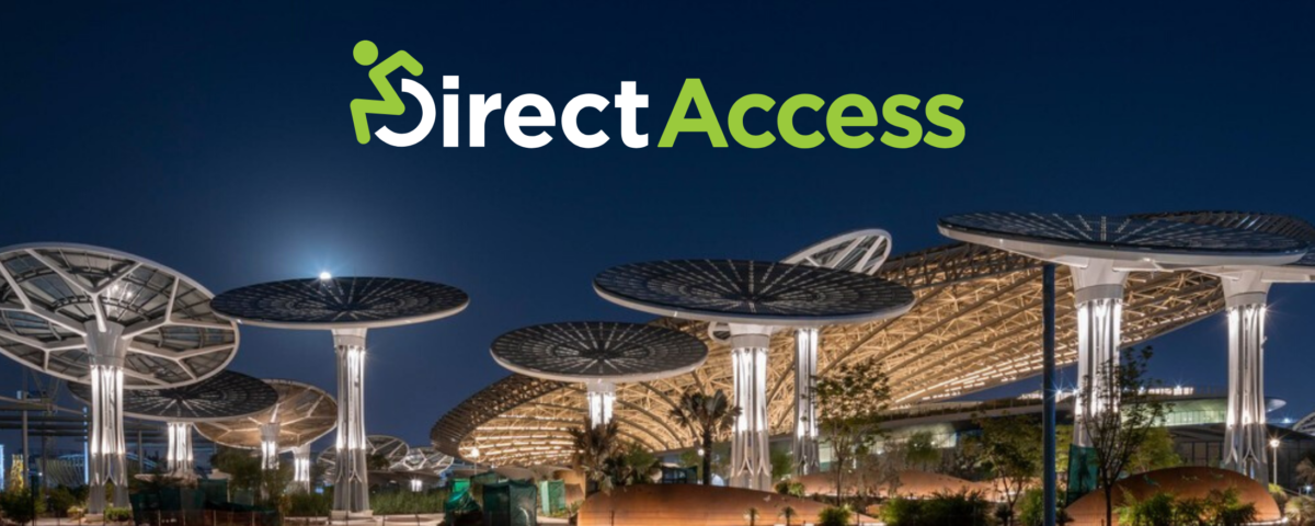 Direct Access YouTube cover photo showing the Direct Access logo above a photograph of Expo 2020 Dubai.