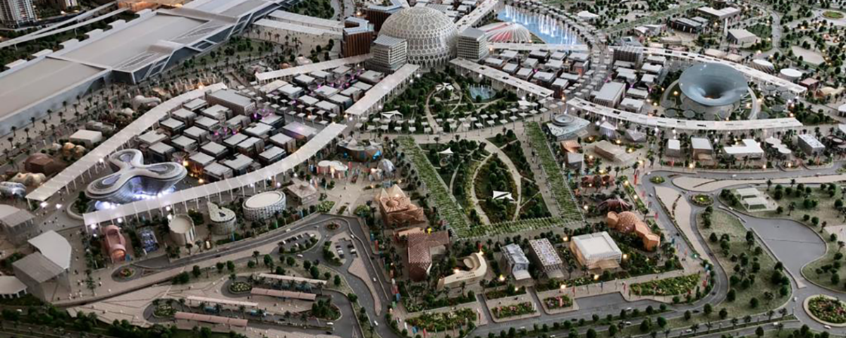 An aerial view of the Expo 2020 Dubai site.