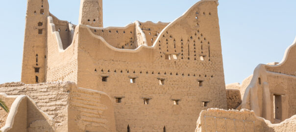 The exterior of the historic building Diriyah Clay Castle seen on a sunny day