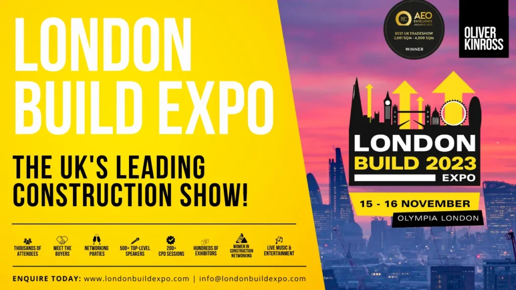 An advertisement banner for London Build Expo 2023.