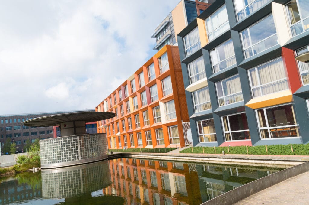 Colourful, modern student apartment buildings