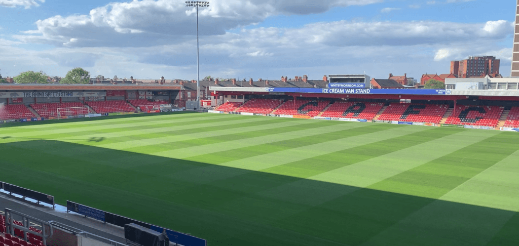 Crewe Alexandra stadium grounds seen from the top seats