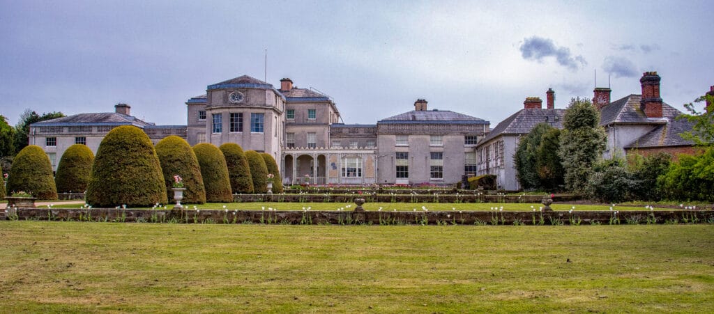 A panoramic photo of Shugborough Hall and its gardens.