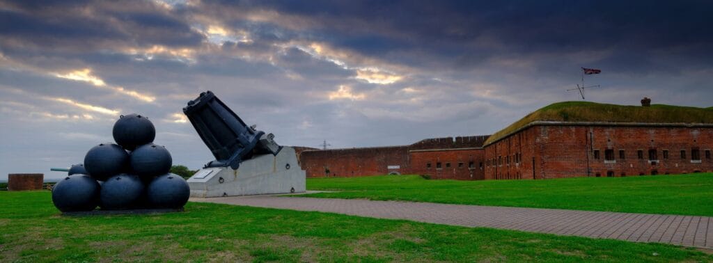 A photograph of cannons inside the Royal Armoury Museum site at Portsmouth.