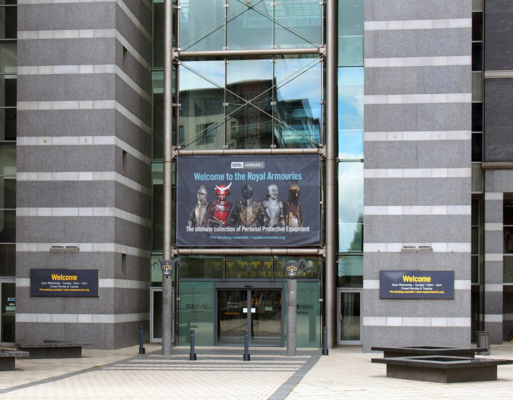 leeds, west yorkshire, united kingdom - 7 july 2021: the entrance to the royal armouries museum at leeds dock